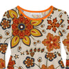 Beige & Orange Floral Print Ruffle-Sleeve A-Line Dress