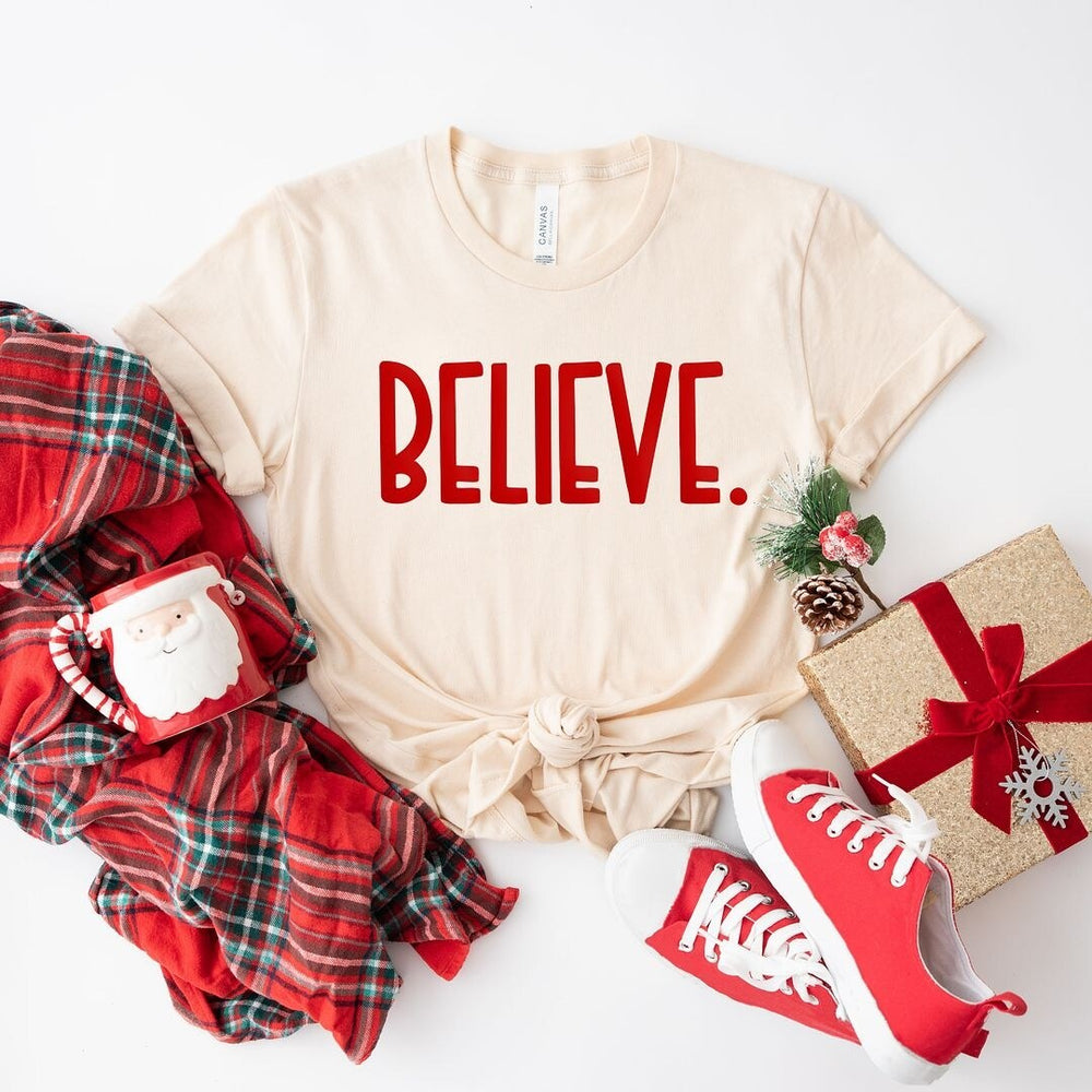 Believe Bold Puff Print Short Sleeve Crewnneck Tee