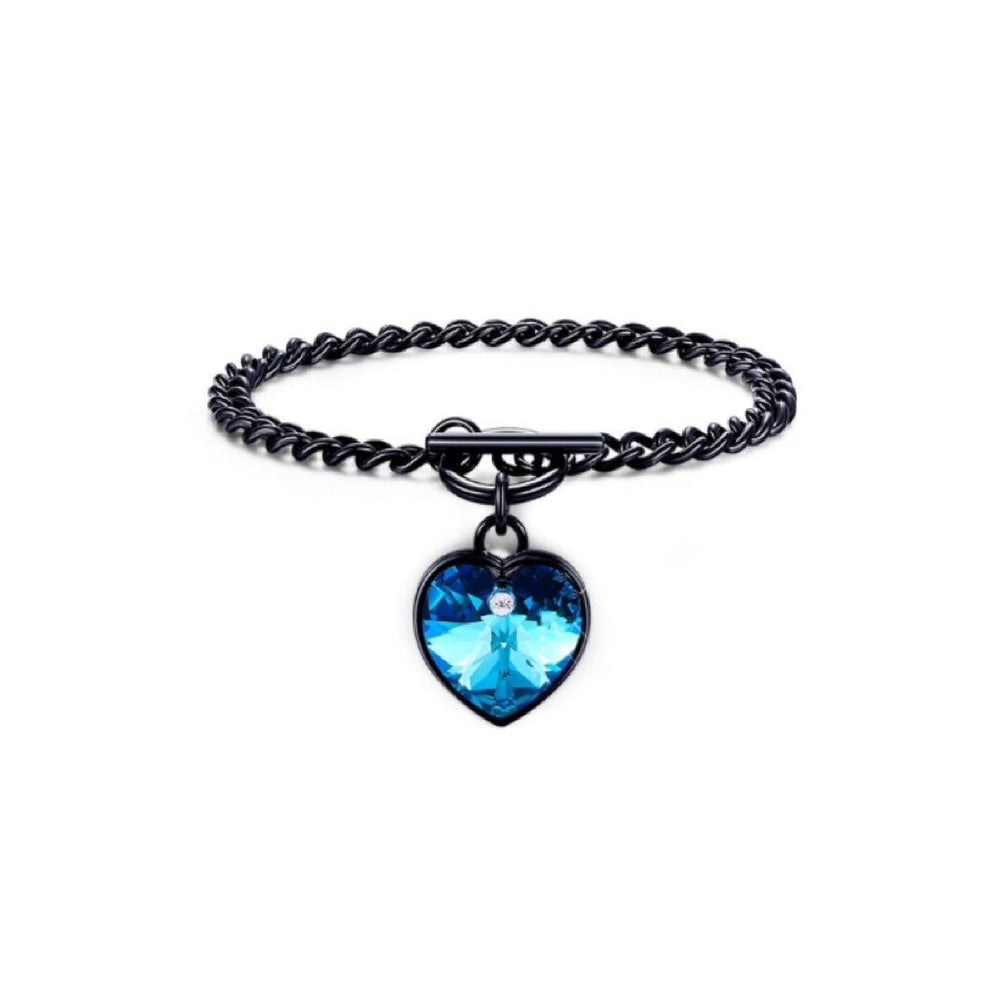 Bermuda Blue Heart Crystal Toggle Bracelet In Gunmetal