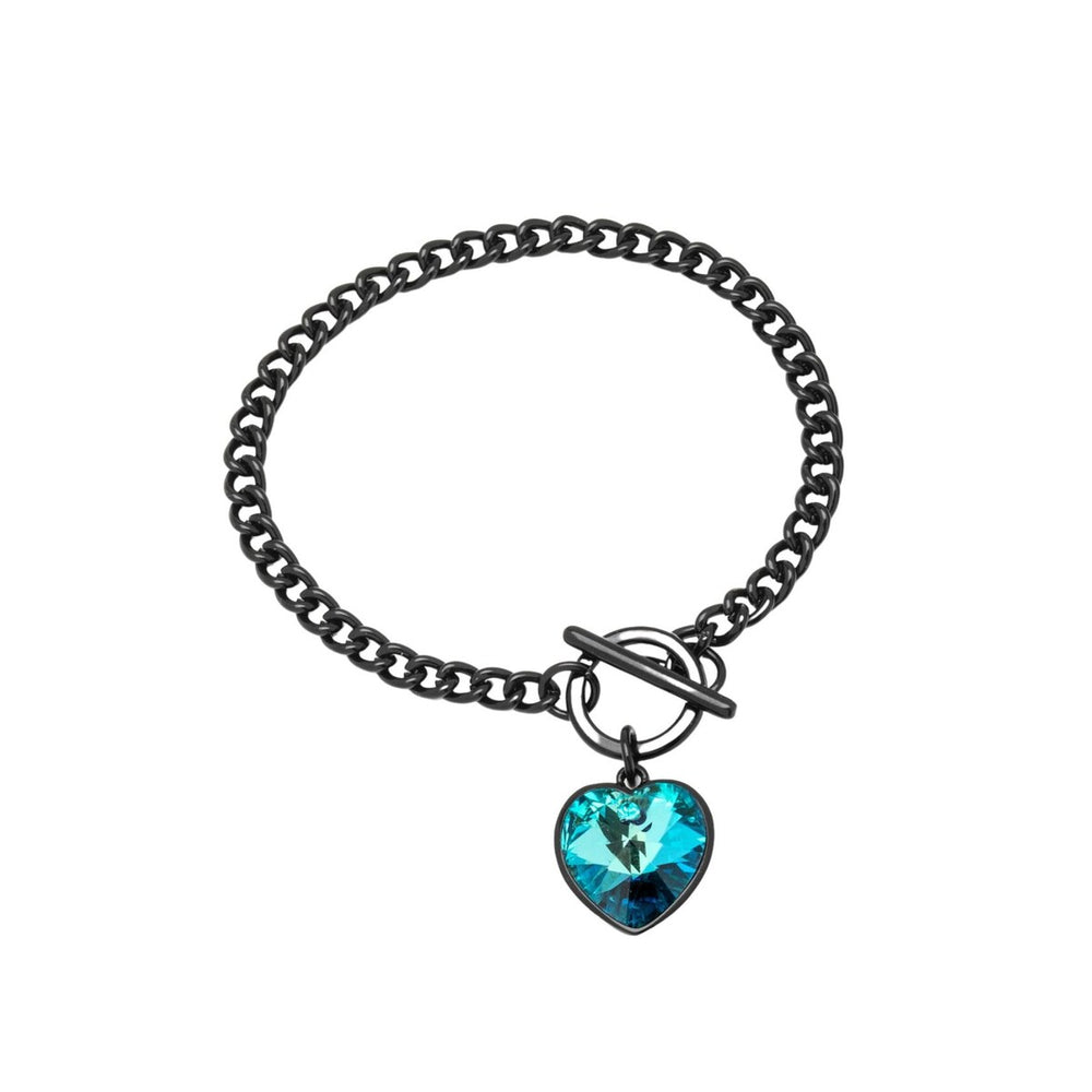 Bermuda Blue Heart Crystal Toggle Bracelet In Gunmetal