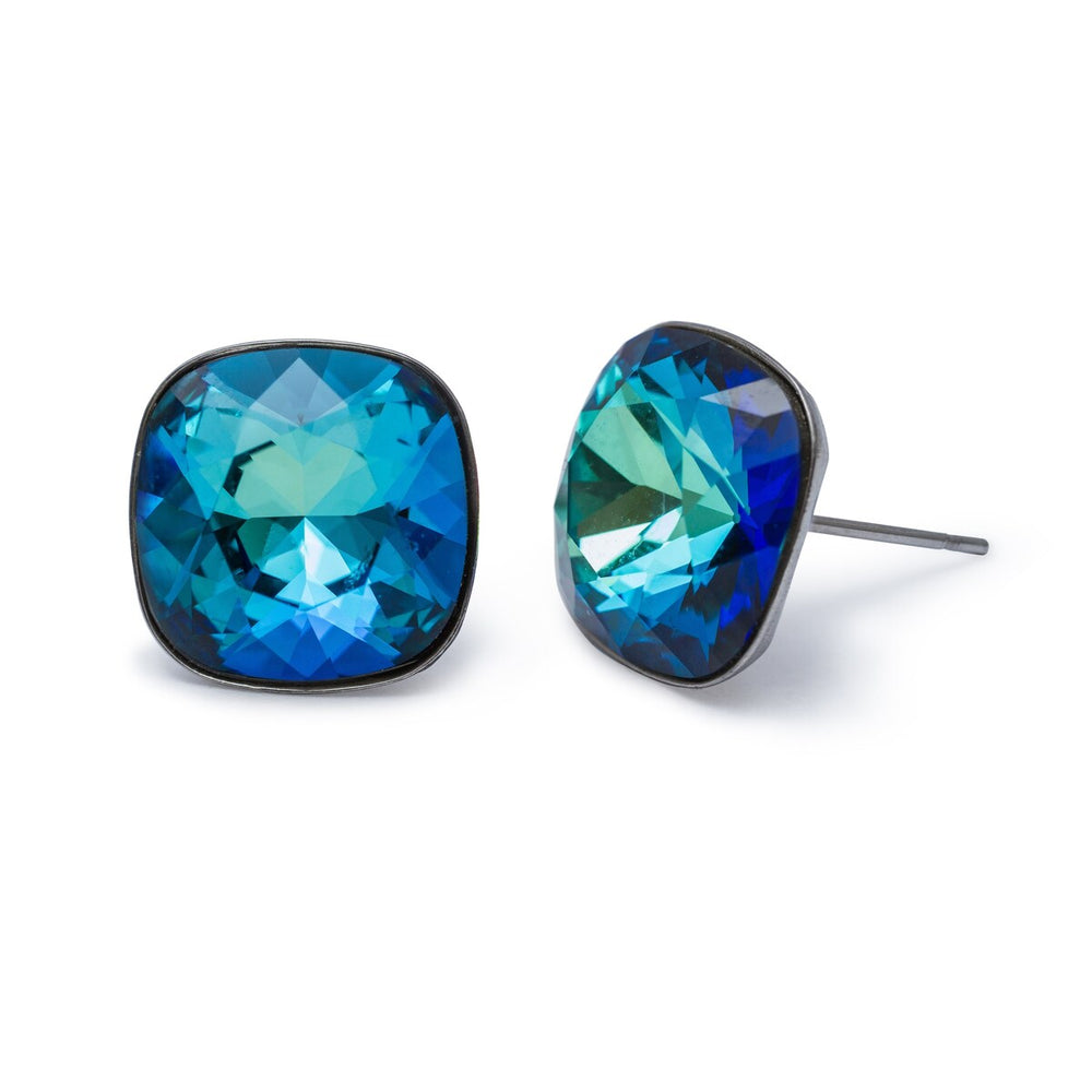 Bermuda Blue Silvertone Stud Earrings With Swarovski Crystals - Blue Silvertone