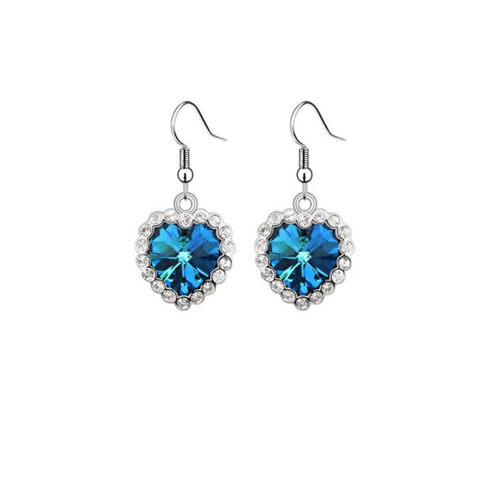 Bermuda Blue Swarovski Crystal Heart Drop Earrings