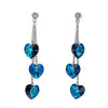 Bermuda Blue Triple Heart Drop Earrings With Swarovski Crystals (60318-79 And 101017-127)