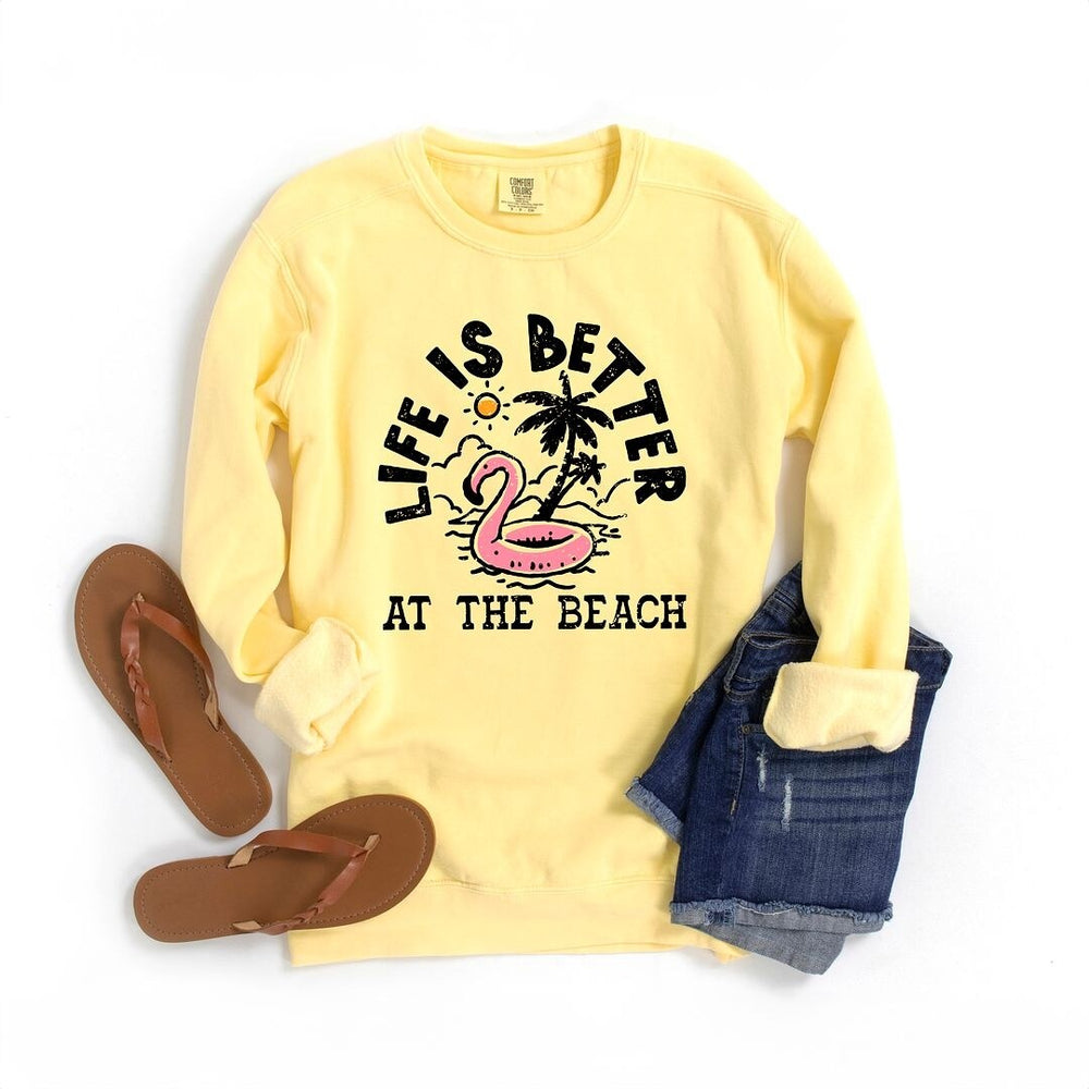 Better at the Beach Flamingo Garment Dyed Sweatshirt