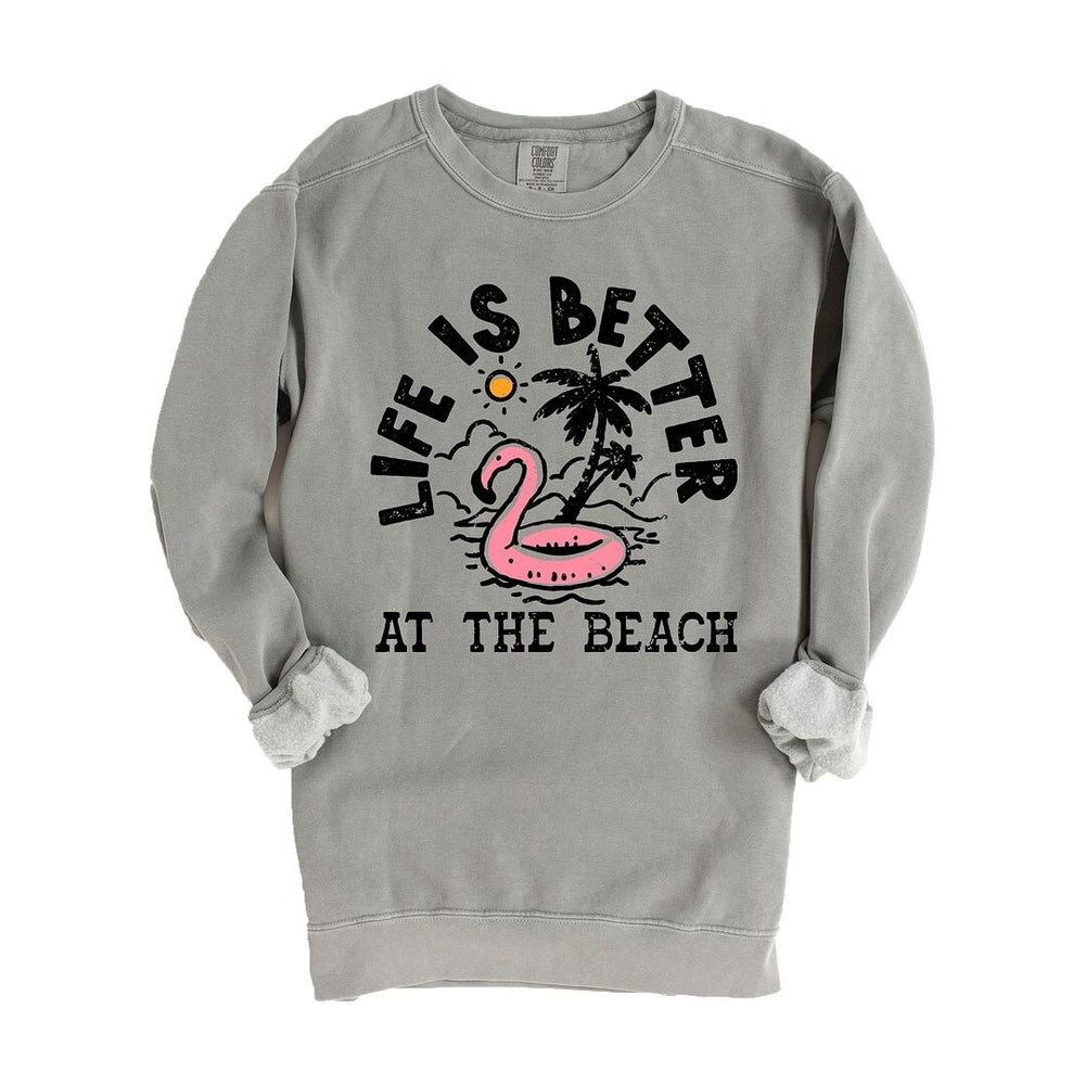 Better at the Beach Flamingo Garment Dyed Sweatshirt