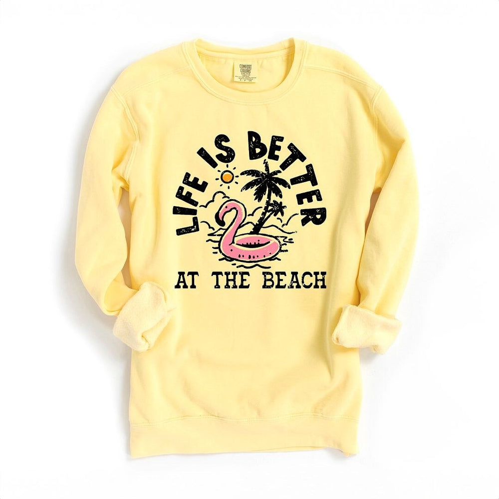 Better at the Beach Flamingo Garment Dyed Sweatshirt