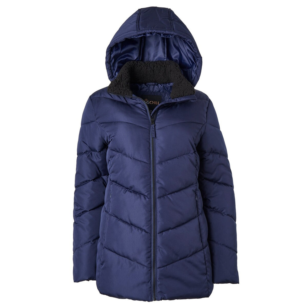 Big Chill Ladies Chervon Quilt Puffer with Boucle Lined Collar