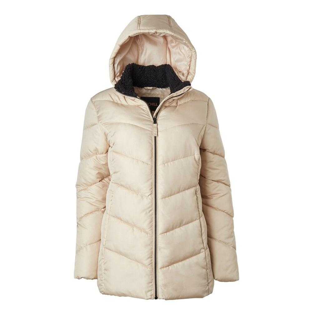 Big Chill Ladies Chervon Quilt Puffer with Boucle Lined Collar