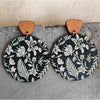 Black And White Floral Wooden Circle Drop Earrings