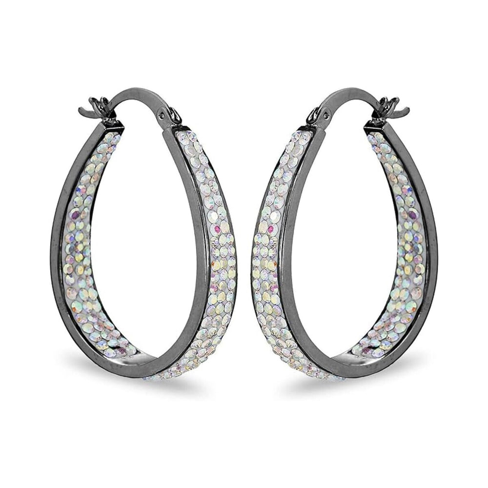 Black Aurora Borealis Inside Out Crystal Hoop Earrings For Women - Black Aurora Borealis