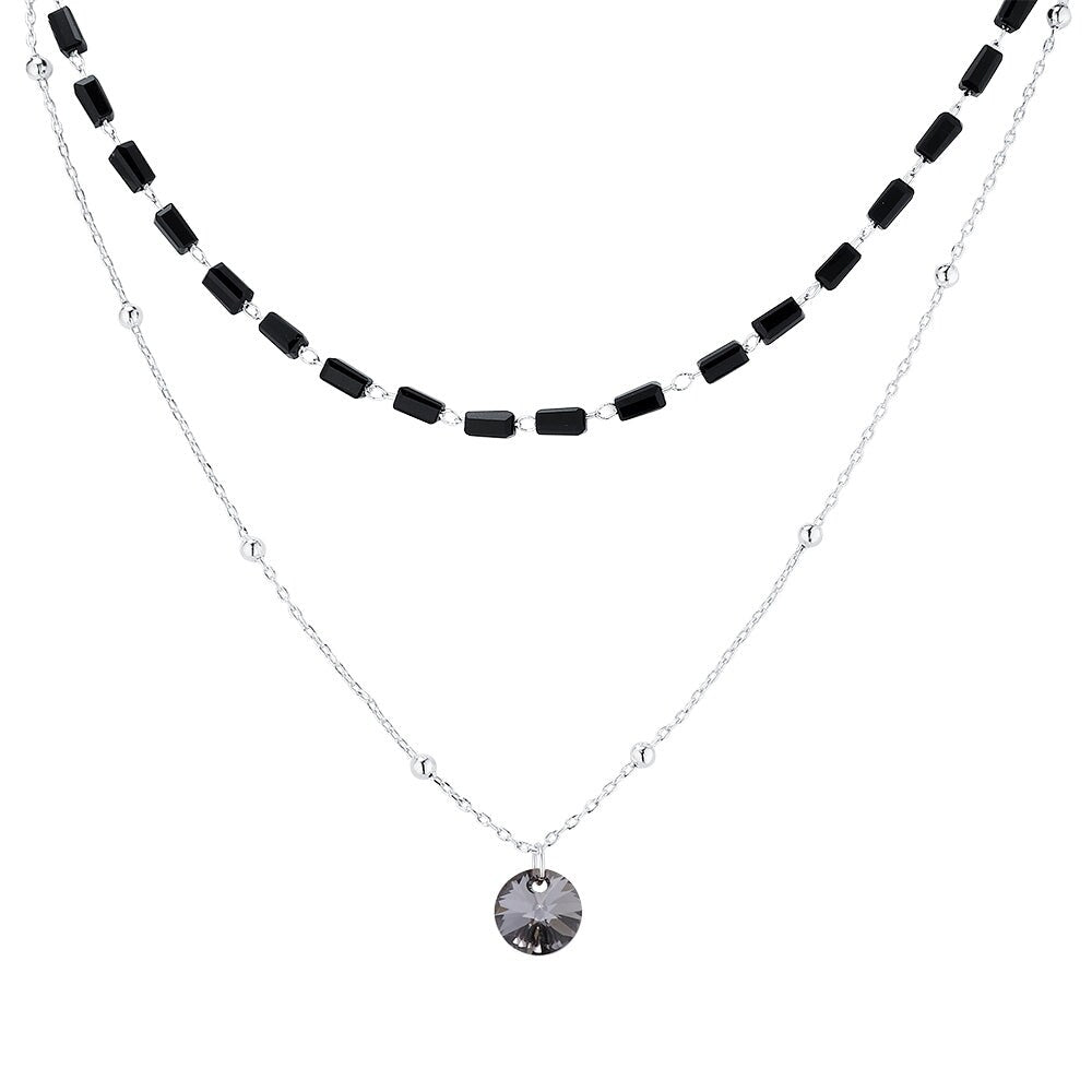 Black Beaded Silvernight Swarovski Crystal Layered Necklace - White