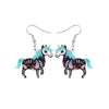 Black Blue Skeleton Horse Drop Earrings