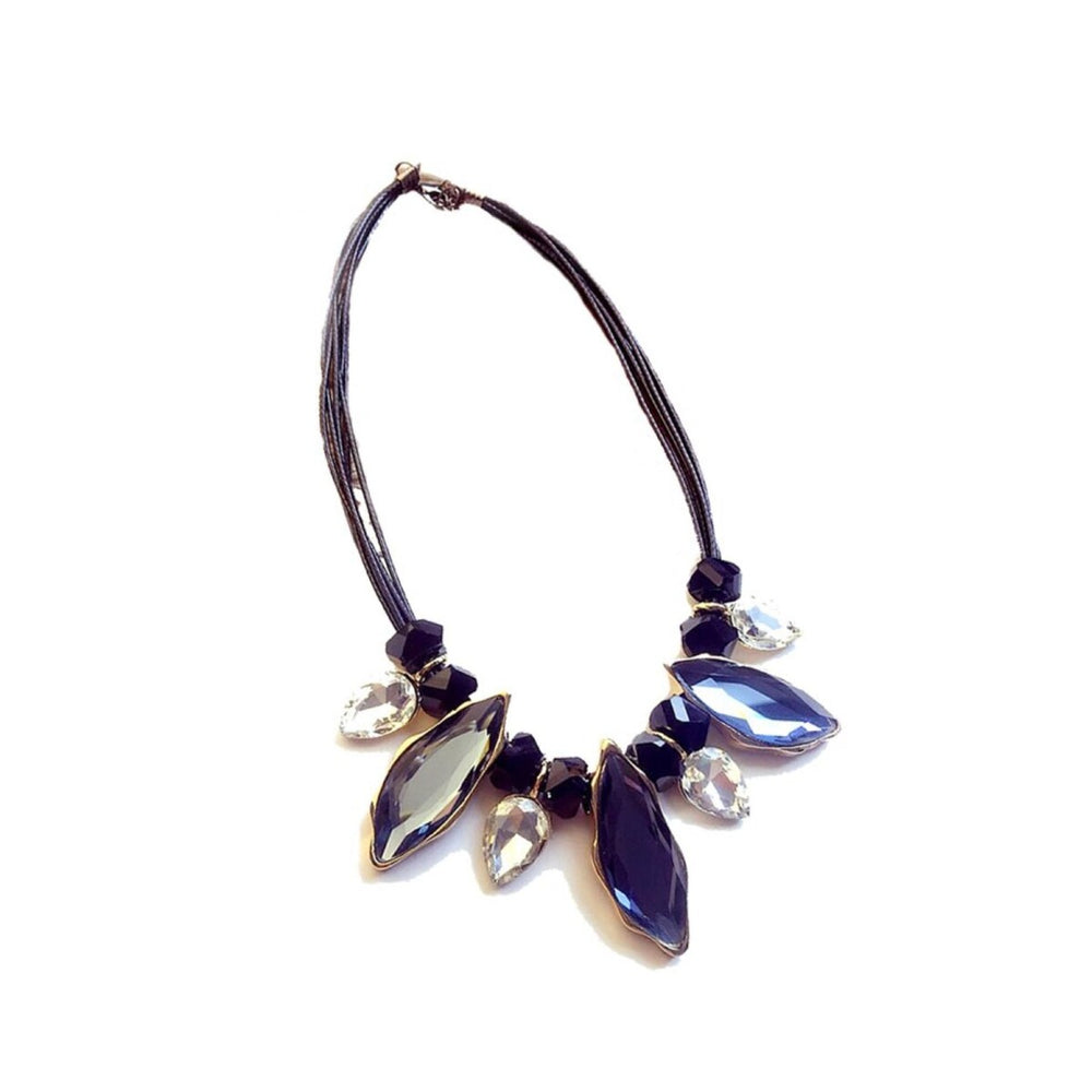 Black Blue Statement Marquis Crystal Necklace - White