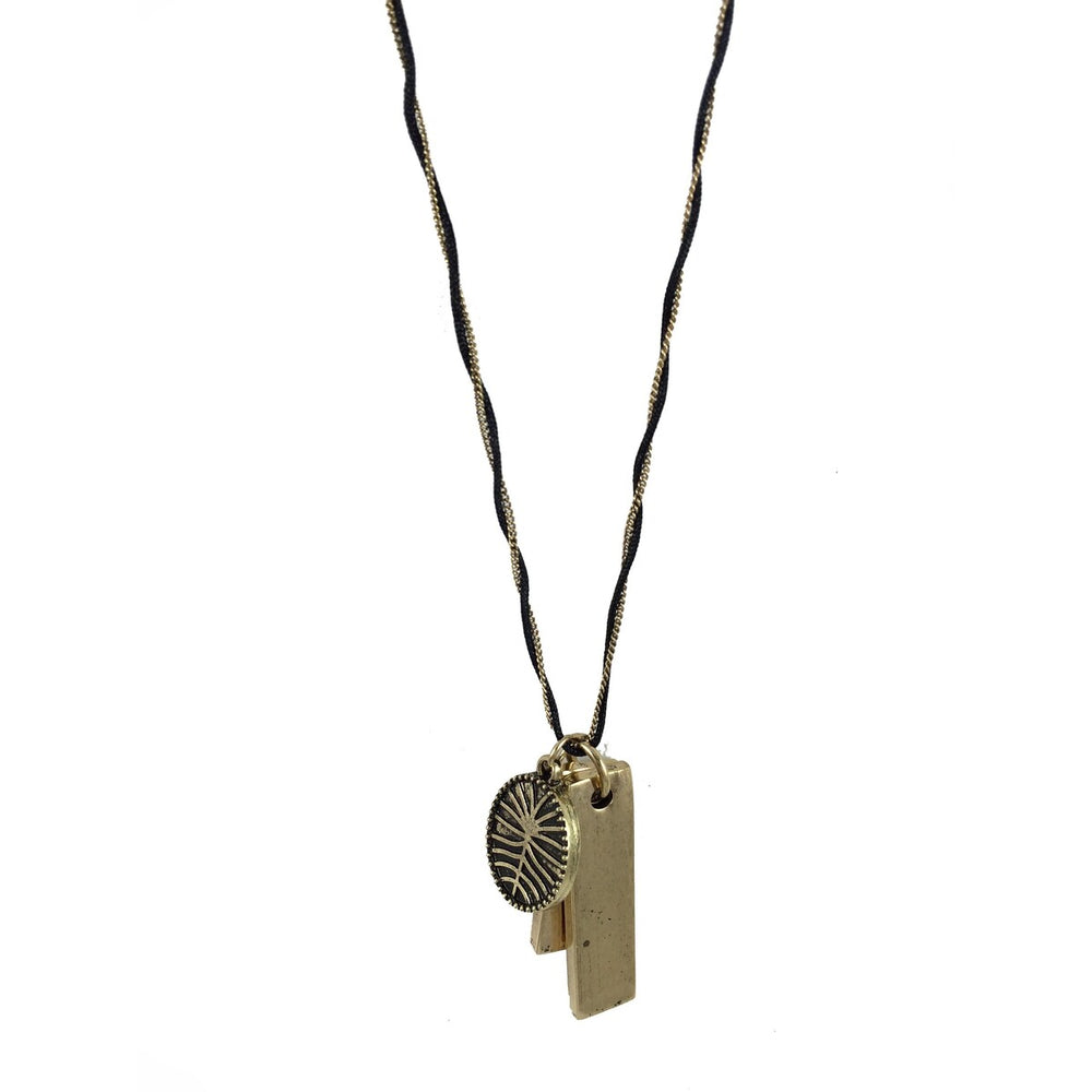 Black Brass Intertwined Charm Necklace - White