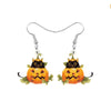 Black Cat In Jack-o-lantern Drop Earrings