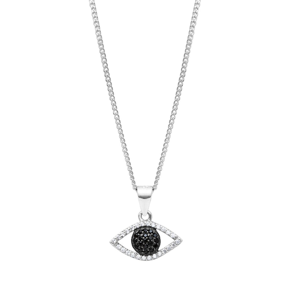 Black Clear Cubic Zirconia Evil Eye Necklace - White