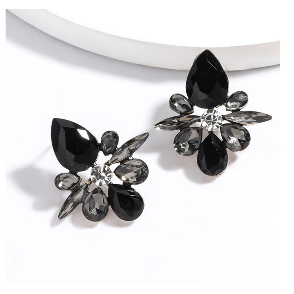 Black Crystal Geometric Stud Earrings