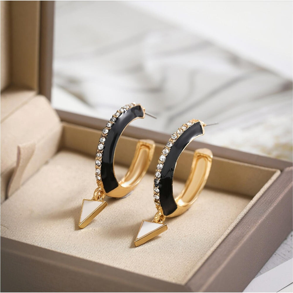 Black Crystal Hoop Earrings With White Spike