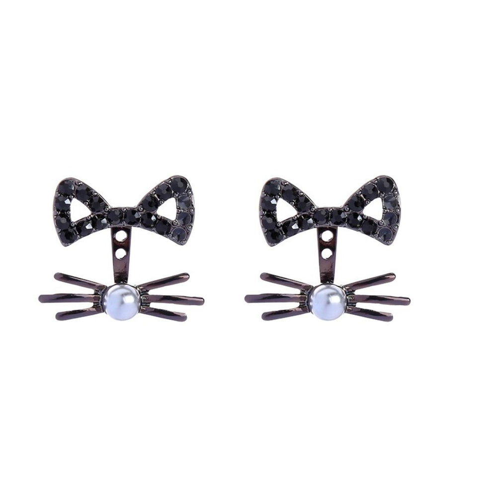 Black Crystal Imitation Pearl Cat Ear Jackets