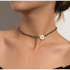 Black Crystal & Goldtone Beaded Daisy-toggle Choker - White