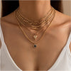 Black Crystal & Goldtone Heart Layered Chain Necklace - White