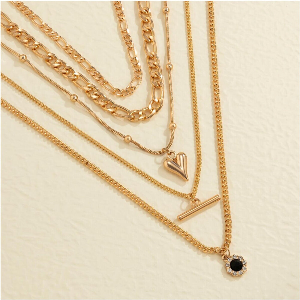 Black Crystal & Goldtone Heart Layered Chain Necklace - White