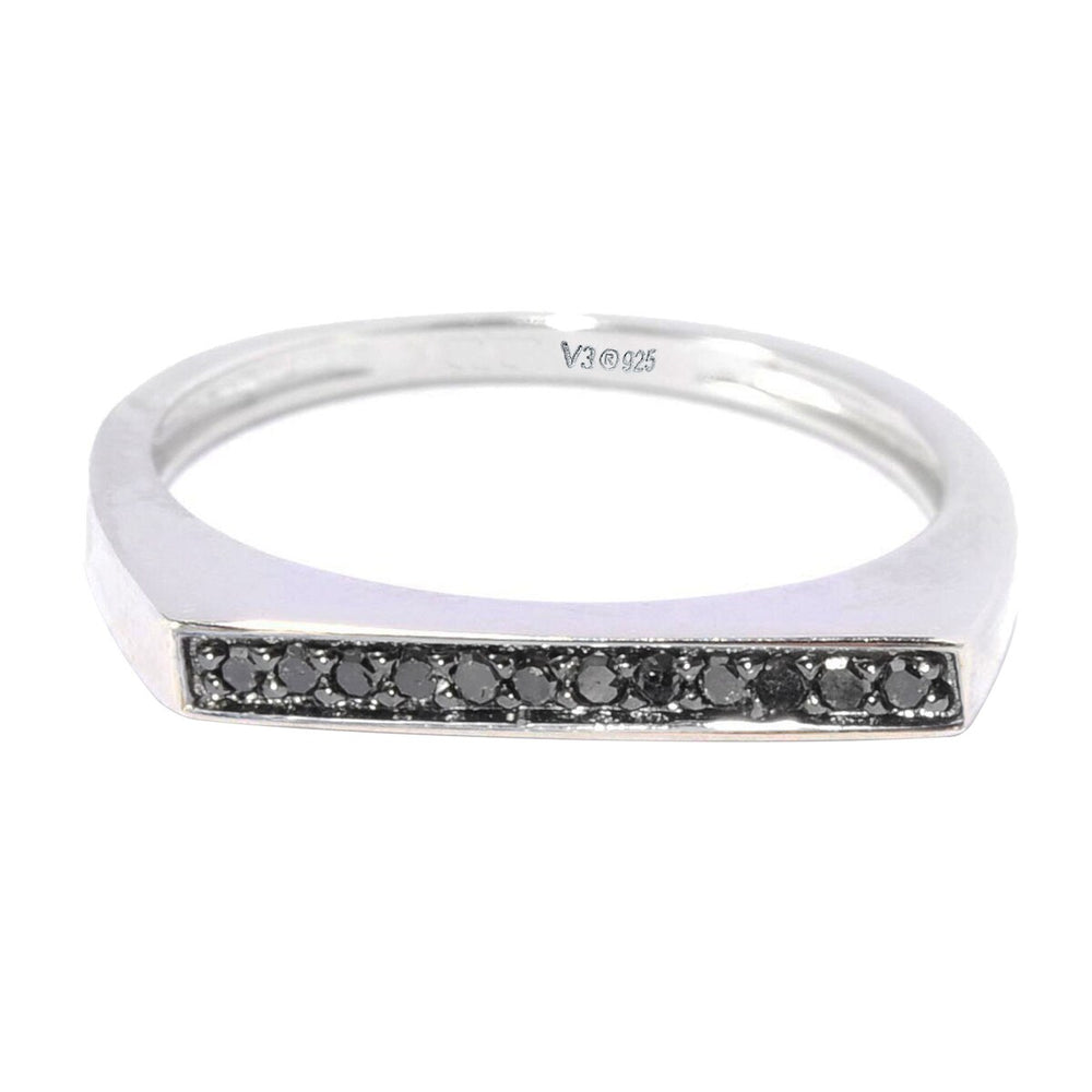 Black Diamond Sterling Silver Flat Top Stackable Ring