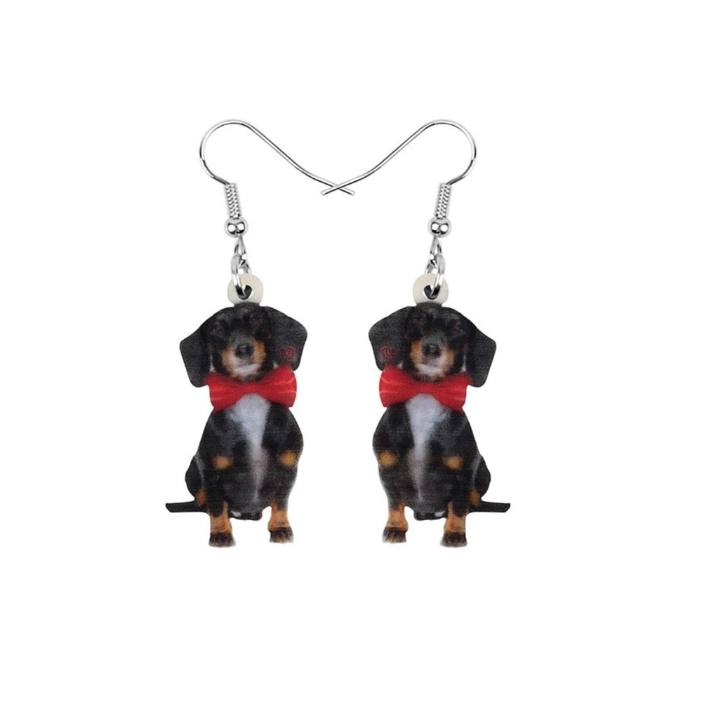 Black Dog With Red Bow Tie Drop Earrings