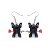 Black Dog With Red Rose Drop Earrings