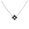 Black Enamel Flower Charm Necklace - Ag Sterling - White