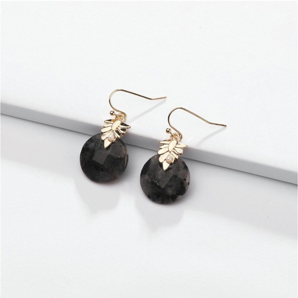 Black Faceted Goldtone Leaf Drop Earrings