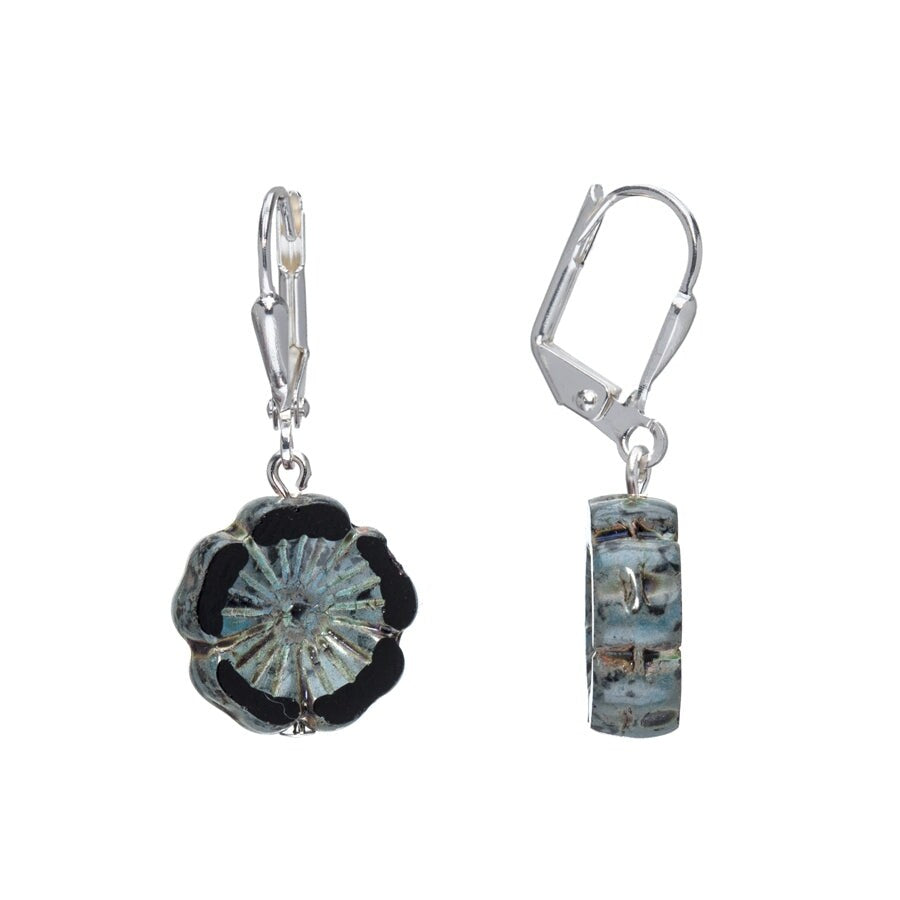 Black Flower Leverback Earrings