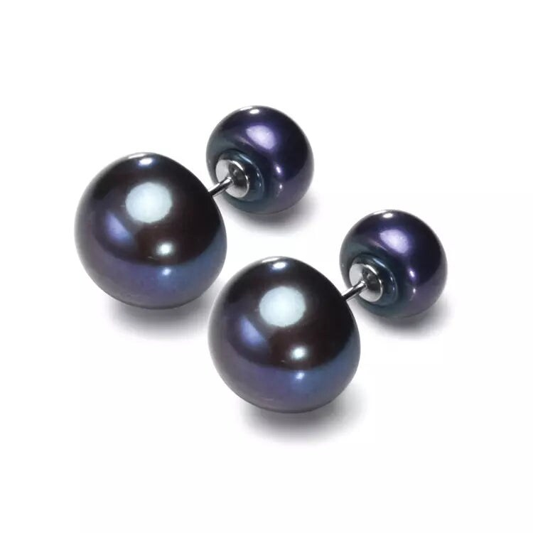 Black Freshwater Cultured Pearl Dual Stud Earrings (BB70522-43)