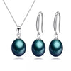 Black Freshwater Pearl Classic Earring Necklace Set - White