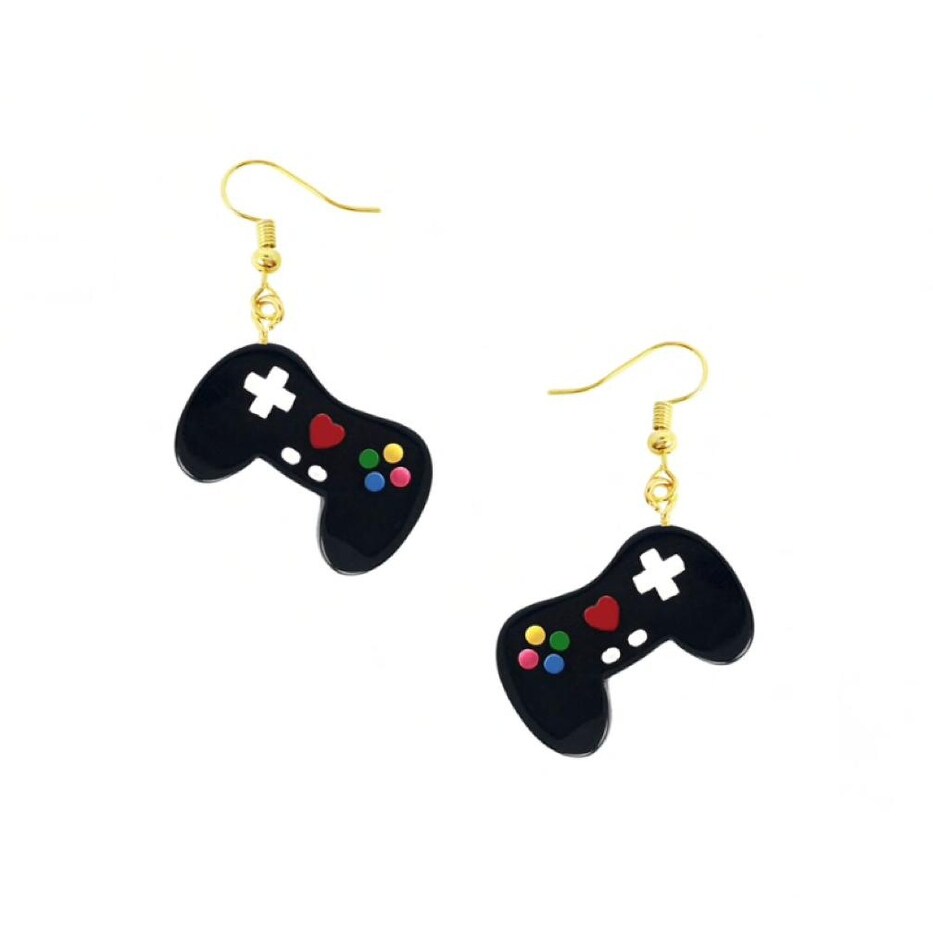 Black Game Controller Drop Earrings