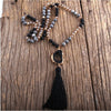 Black Geode Tasseled Beaded Long Necklace - White