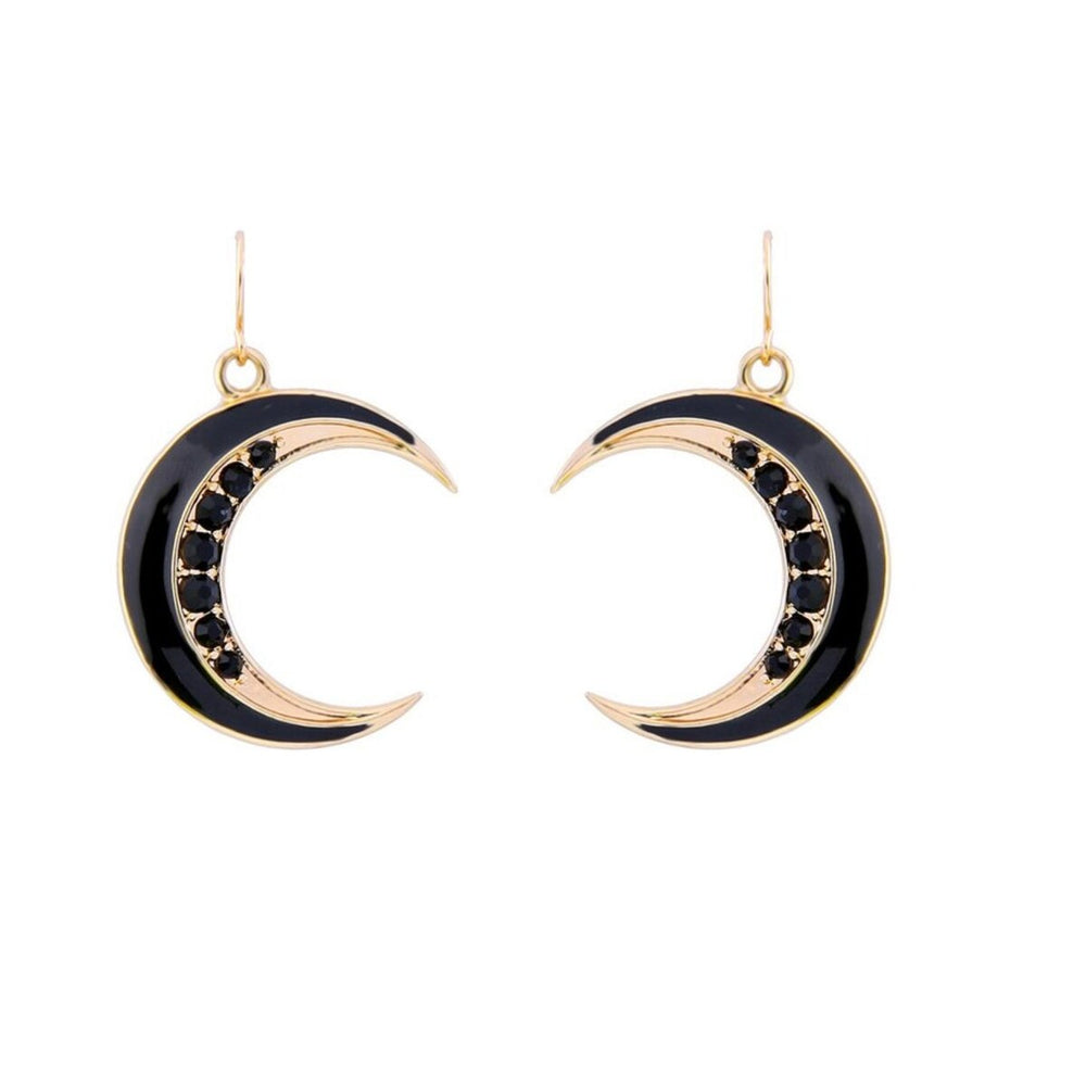 Black Goldtone Crescent Moon Drop Earrings