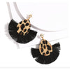 Black Goldtone Leopard Fringe Statement Drop Earrings