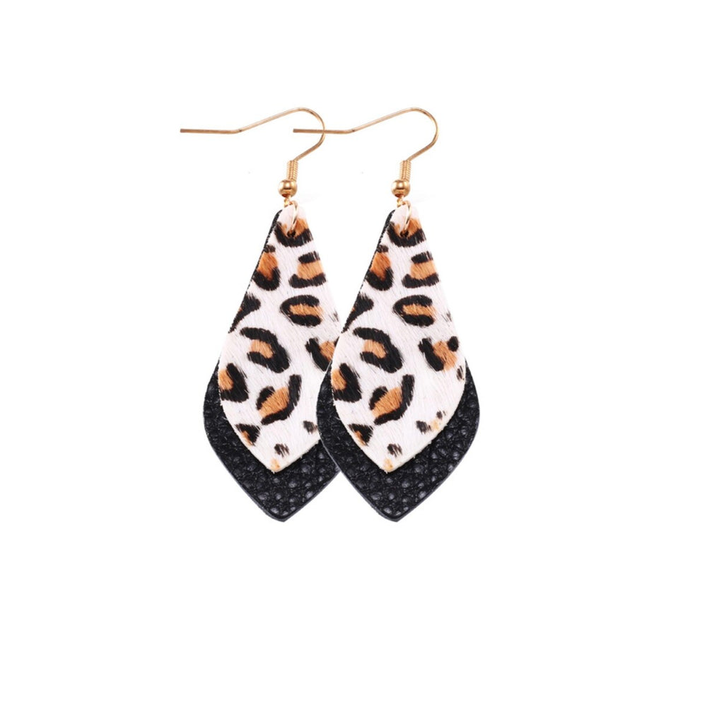 Black Goldtone Leopard Layered Teardrop Earrings