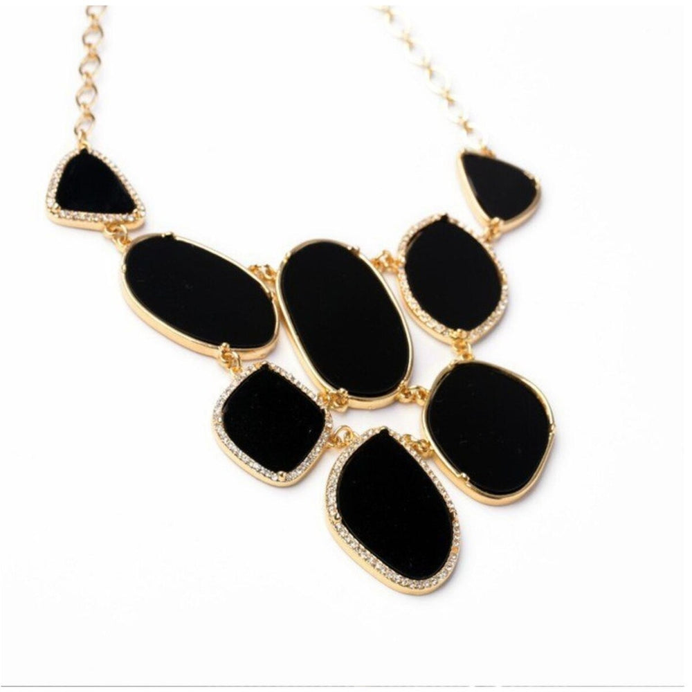 Black Goldtone Statement Necklace - White