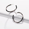 Black Grey Jasper and Crystal Beaded Hoop Earrings