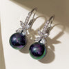 Black Imitation Pearl Crystal Flower Leverback Earrings