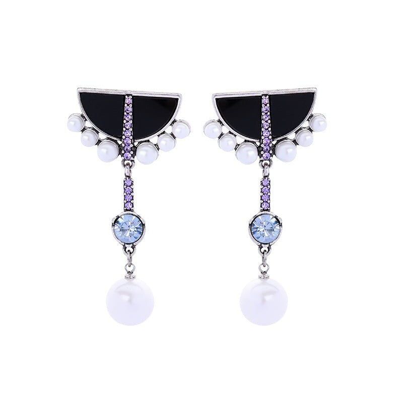 Black Imitation Pearl Drop Earrings