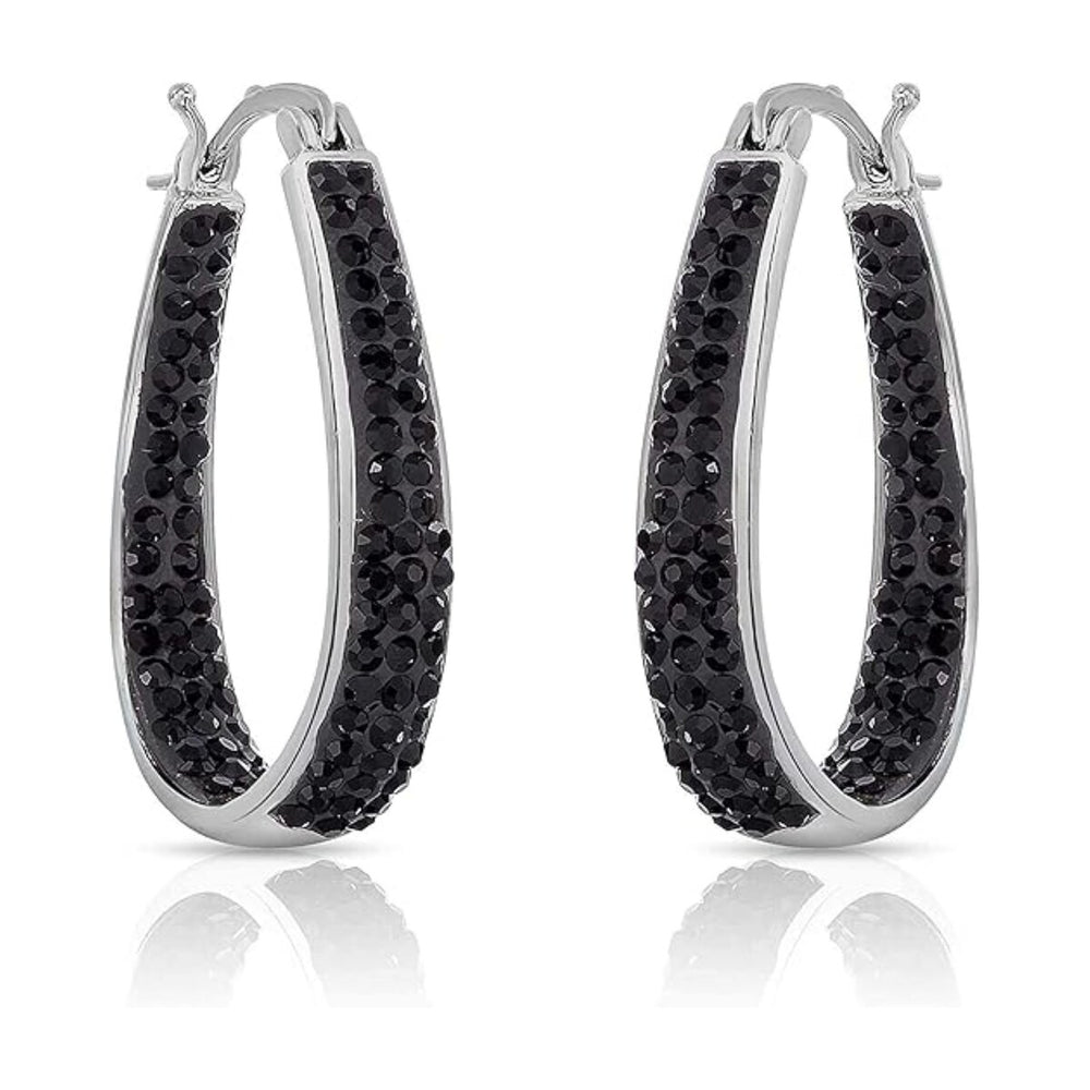 Black Inside Out Crystal Hoop Earrings For Women