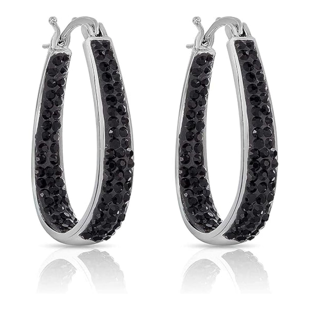 Black Inside Out Crystal Hoop Earrings For Women