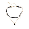 Black Lace Goldtone Cube Bow Layered Necklace - White