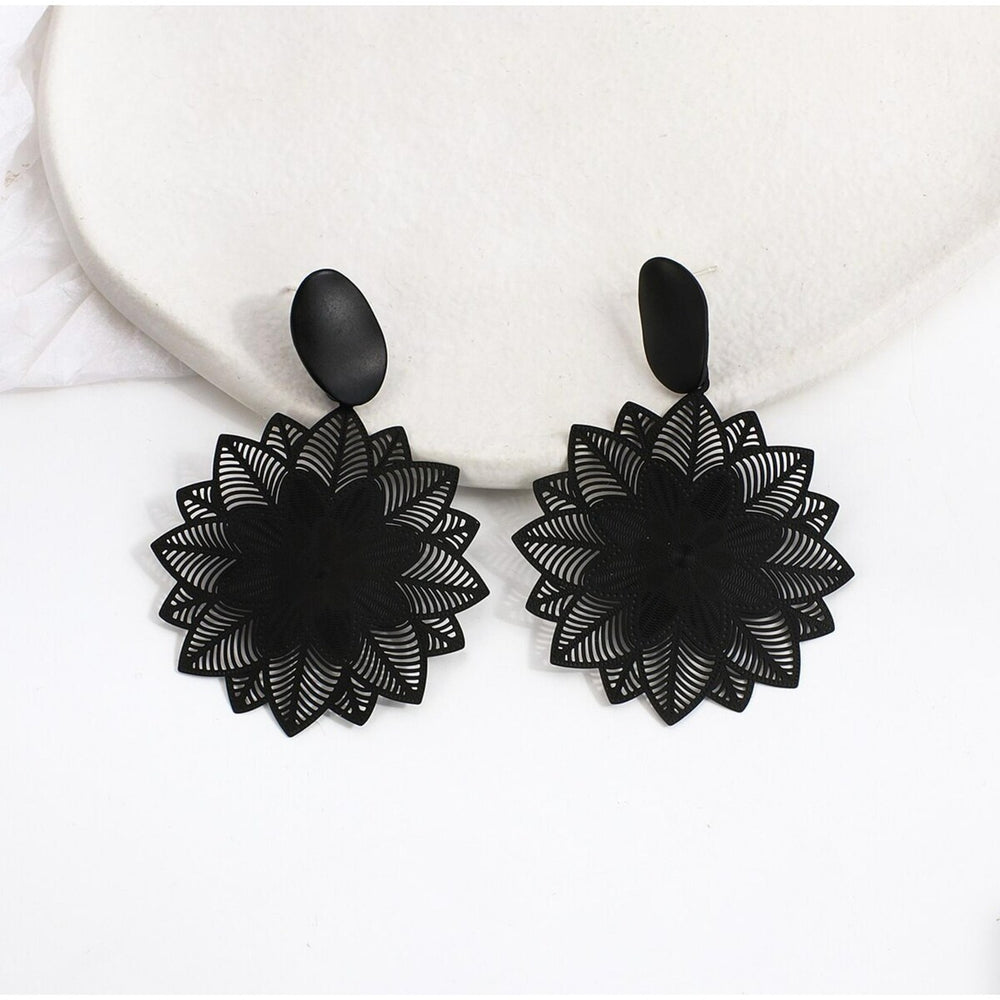 Black Mandala Flower Drop Earrings