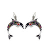 Black Mosaic Dolphin Leverback Earrings