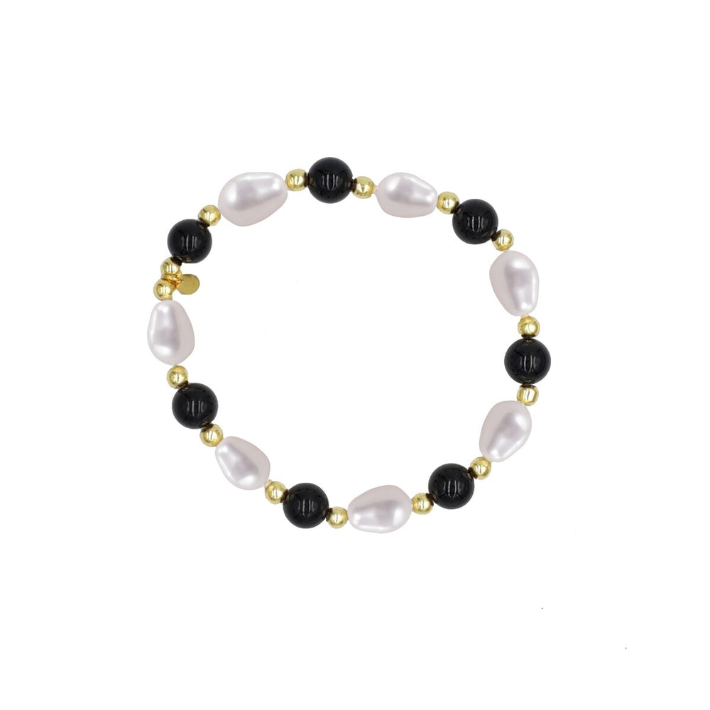 Black Onyx and Freshwater Pearl Bead Bracelet