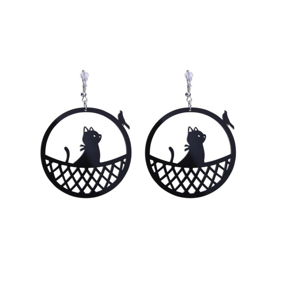 Black Openwork Cat Drop Earrings